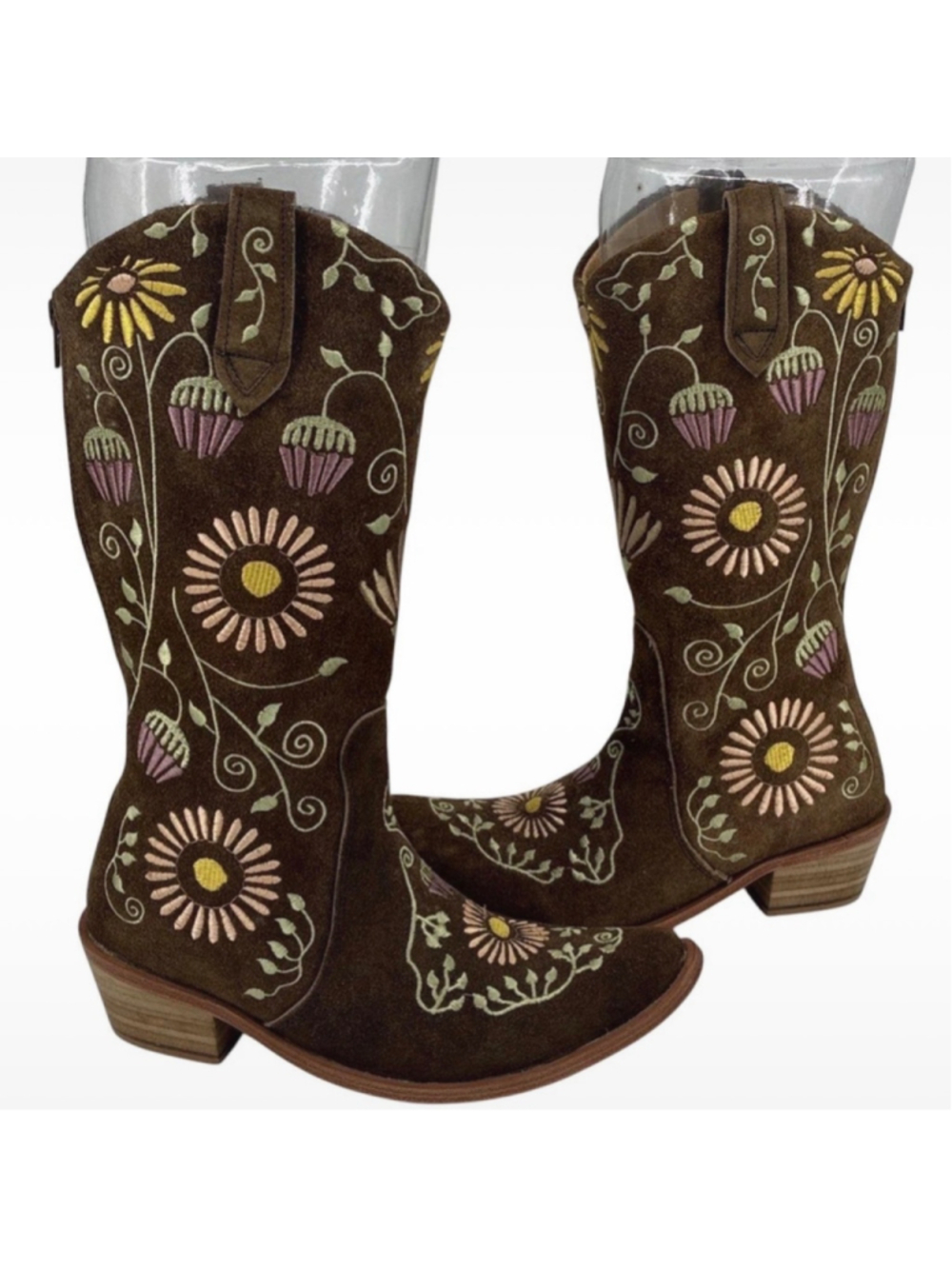 Agave Sky Vaquera Holly Suede Floral Embroidered Cowgirl Western Boots Size 6